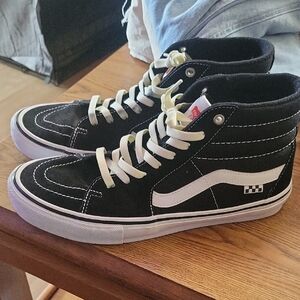 Vans Black and White High-Top Sneakers With Bread Stretch Shoestrings